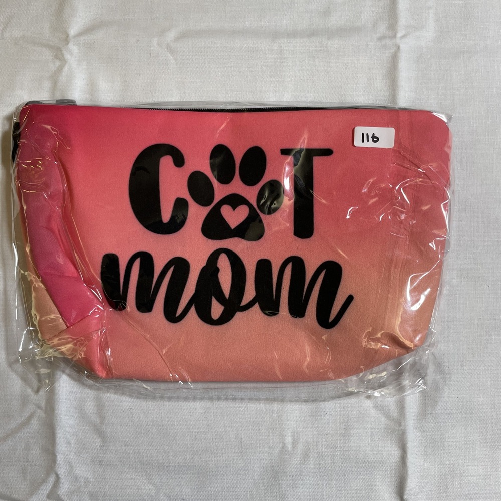 Cosmetic Pouch Women OS Pink NWT Cat Mom Ombre Zipper Travel Bag